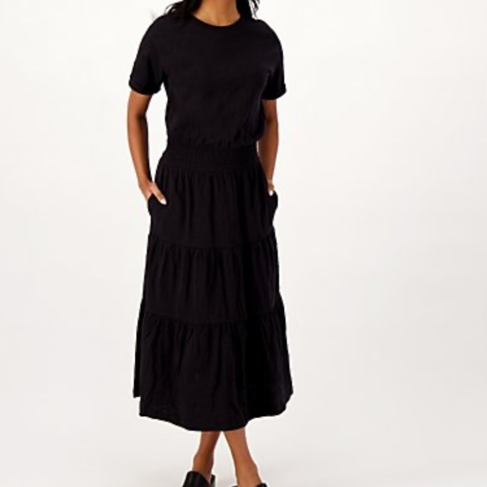 PEACE LOVE WORLD Black Cotton Jersey Tiered Tee Shirt Dress w/Pockets NWOT Small